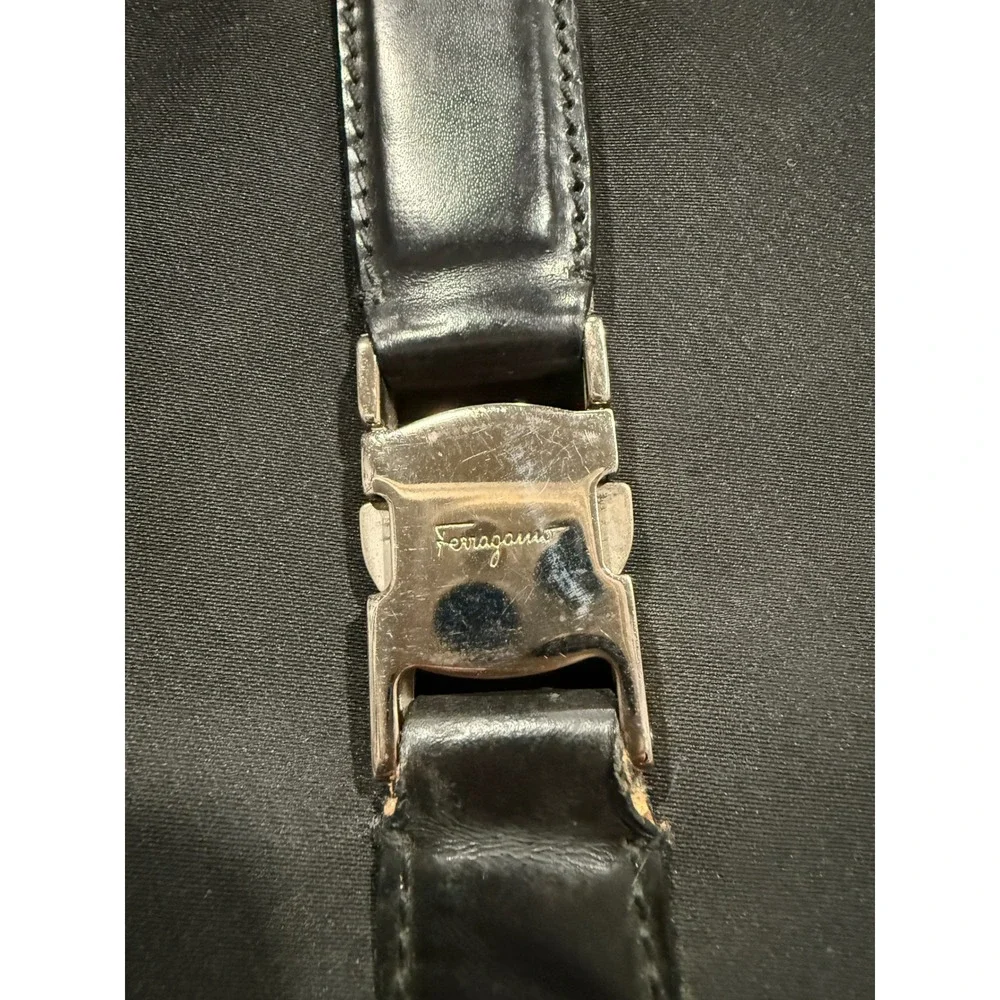 Salvatore Ferragamo Black Canvas Leather Hobo Bag AU-21-0735 Made‎ in Italy